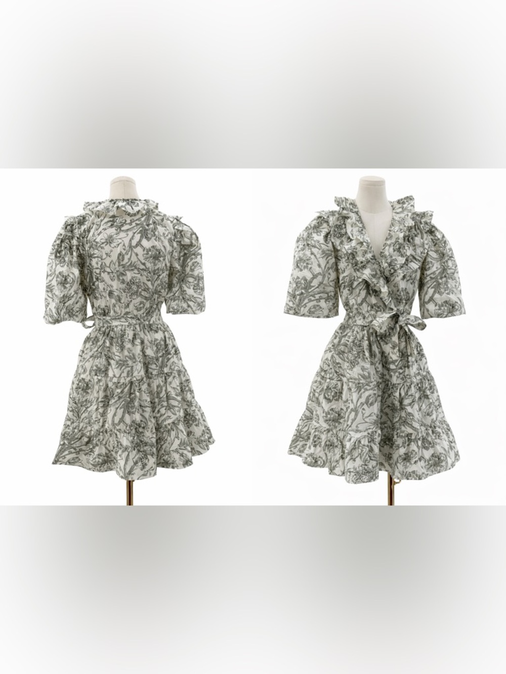 Caroline Constas Floral Wrap Mini Dress Puff Sleeve Romantic Summer Boho Chic - Picture 3 of 16